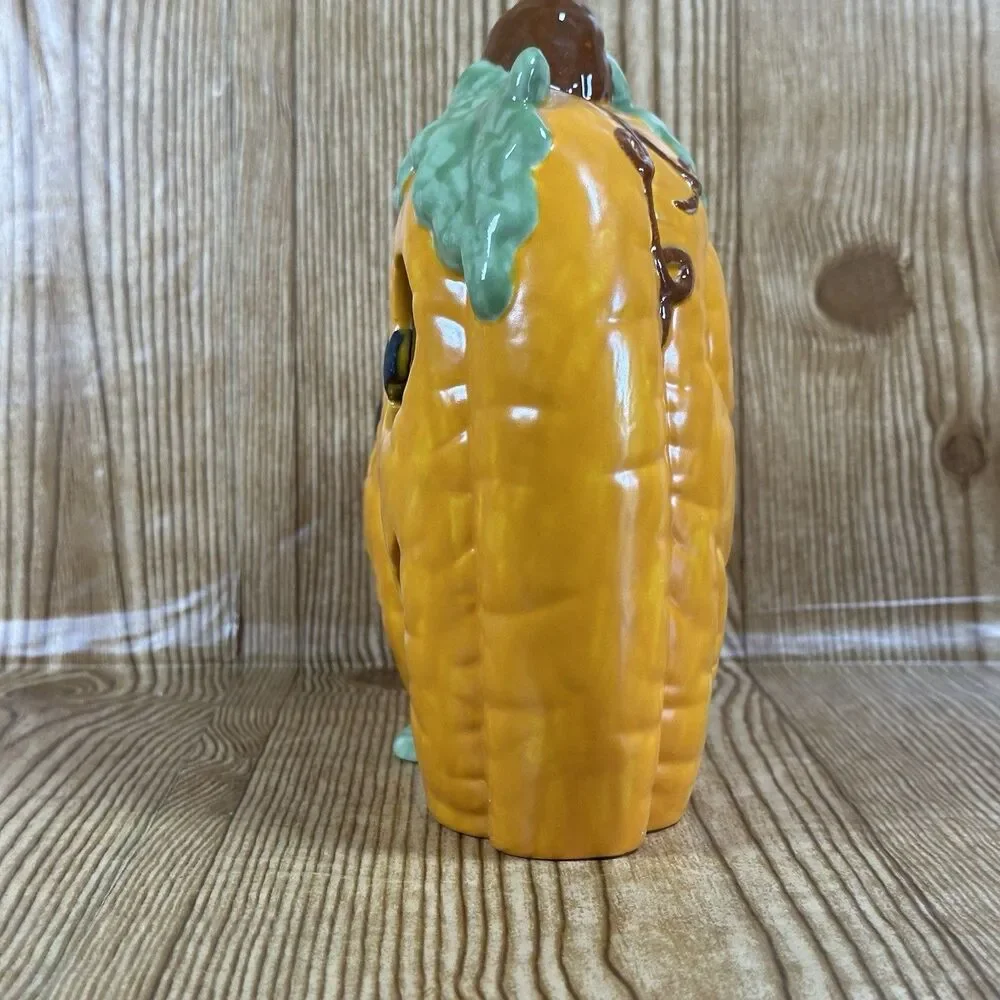 Vintage Ceramic Mold Halloween‎ Pumpkin Hand Painted Jack O Lantern 8”